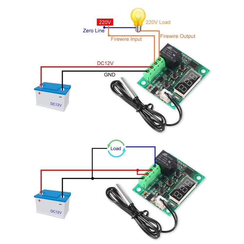 AITRIP 3PCS W1209 12V DC Digital Temperature Controller Board with 10A One-channel Relay and Waterproof Micro Digital Thermostat -50-110Â°C Electronic Temperature Temp Control Module Switch (With Case) - Image 4